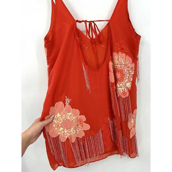 ASOS Design Floral Applique Slip Mini Dress Orange Embellishment Sparkle Size 8 - Picture 8 of 10